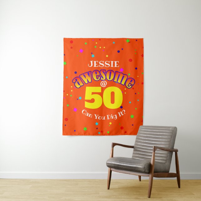 Tenture AWESOME Orange 50 ANS  (En situation)