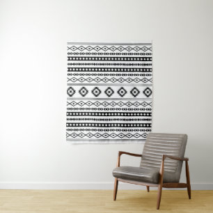 Tenture Aztec noir sur blanc Motifs mélangés Motif