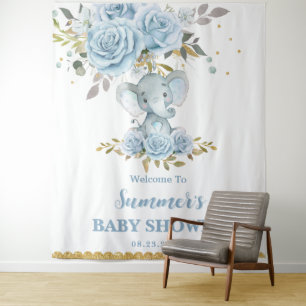 Tenture Baby Blue Floral mignonne Elephant Baby shower gar