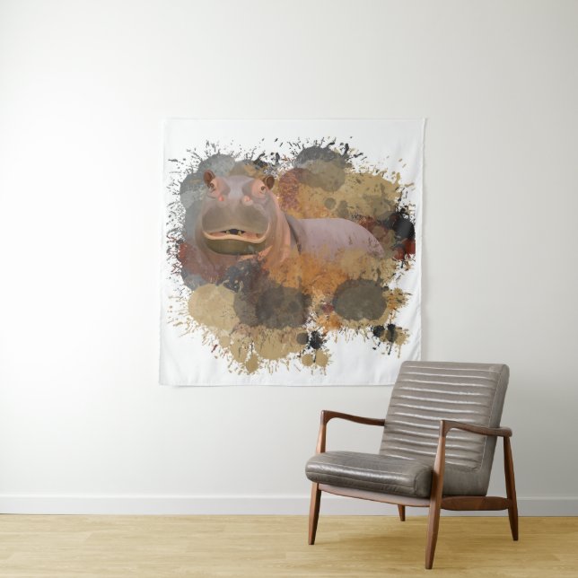 Tenture Baby Hippo Abstrait Paint Splatter Faune (En situation)