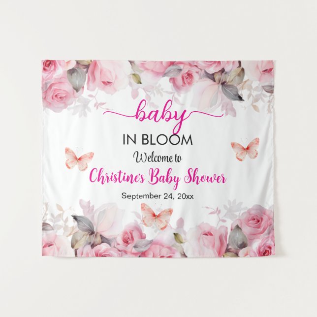 Tenture Baby in Bloom Blush Baby shower Rose fond d'écran (Devant (Horizontal))