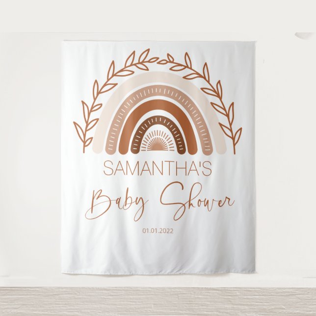 Tenture Baby shower Arc-en-ciel Boho fond, Terracotta (Devant)
