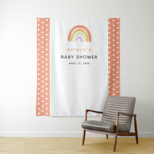 Tenture Baby Shower Arc-en-Ciel Douce Personnalisé Saumon (En situation)