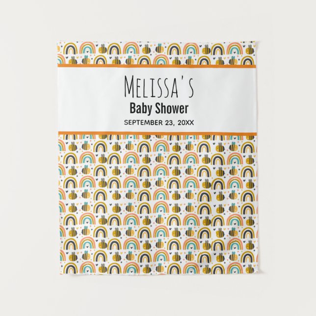 Tenture Baby Shower avec un motif d'abeilles et d'arcs-en- (Devant)
