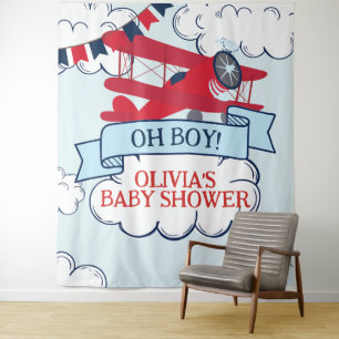 Tenture Baby Shower Avion Rouge