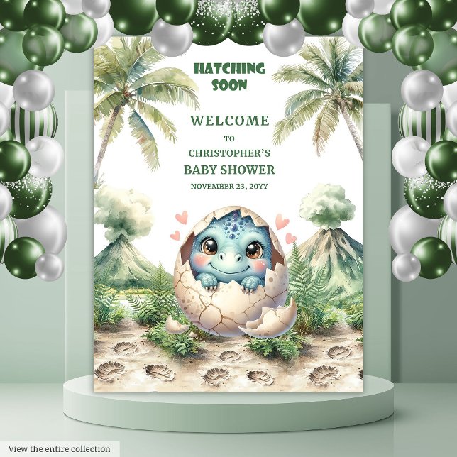Tenture Baby shower Bannière éclosion Bientôt Dinosaure Bl (Baby Shower Banner Hatching Soon Blue Dinosaur Tapestry)