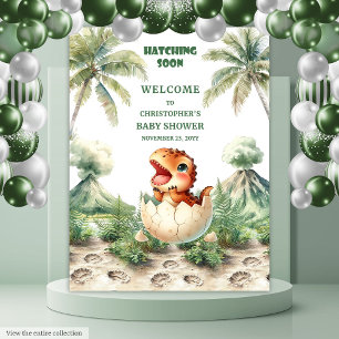 Tenture Baby shower Bleu Cute Dino Arrière-plan Hatching B