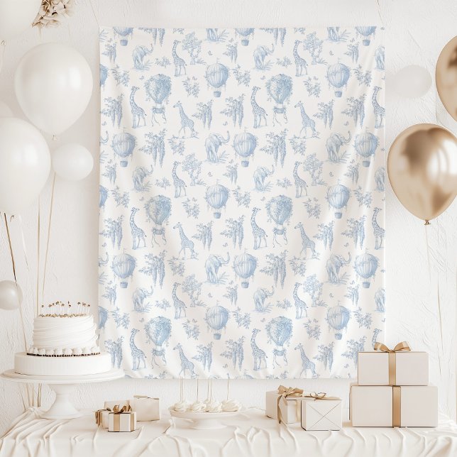 Tenture Baby shower bleu Toile de Jouy (Créateur téléchargé)