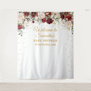Tenture Baby shower Boho burgundy floral cadre or