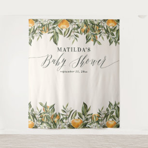 Tenture Baby shower botanique orange rustique et agrumes