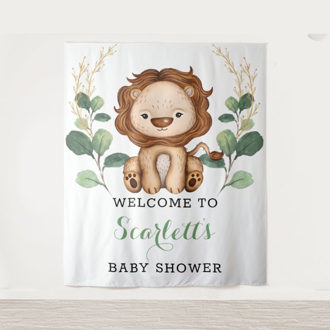 Tenture Baby shower Boy Lion Gold de verdure simple Bienve (Devant)
