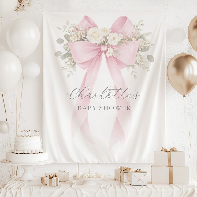 Tenture Baby Shower Coquette Rose Fleurie (Créateur téléchargé)