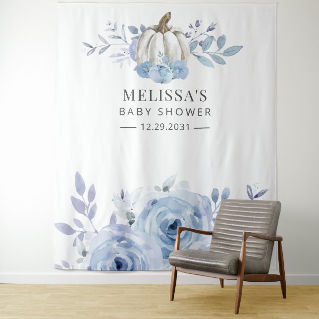 Tenture Baby shower Courge Fleurie Bleu Poussière (En situation)