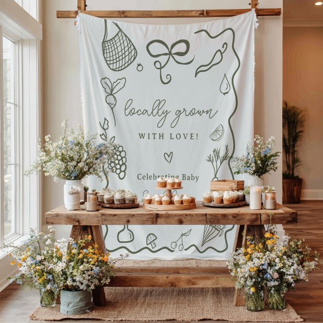 Tenture Baby shower cultivé localement Marché des agricult (Locally Grown Baby Shower Rustic Farmer’s Market Tapestry)