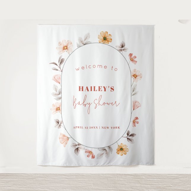 Tenture Baby shower d'accueil Fleur sauvage Boho simple (Devant)