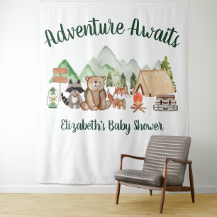 Tenture Baby shower d'animaux rustiques en bois