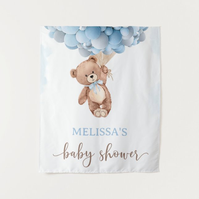 Tenture Baby shower d'attente de l'ours bleu Teddy Bearly (Devant)