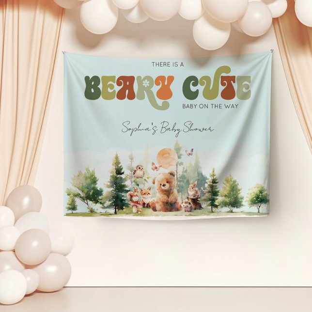 Tenture Baby shower de bois de Beary Cute (Beary Cute Woodland Baby Shower Banner)