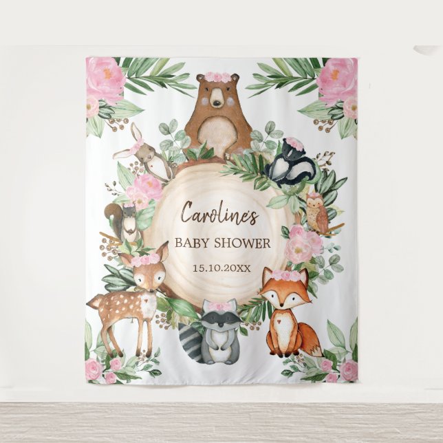 Tenture Baby shower de bois rose de la floraison (Devant)