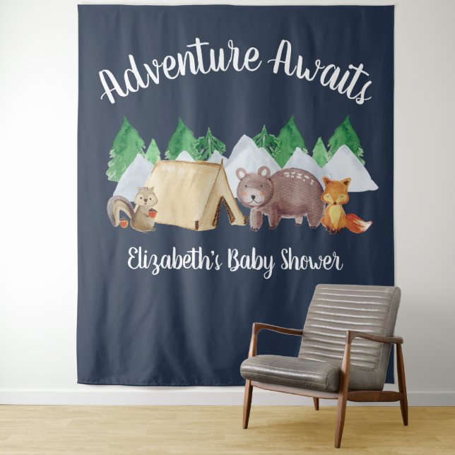 Tenture Baby shower de camping pour animaux rustiques en b (En situation)