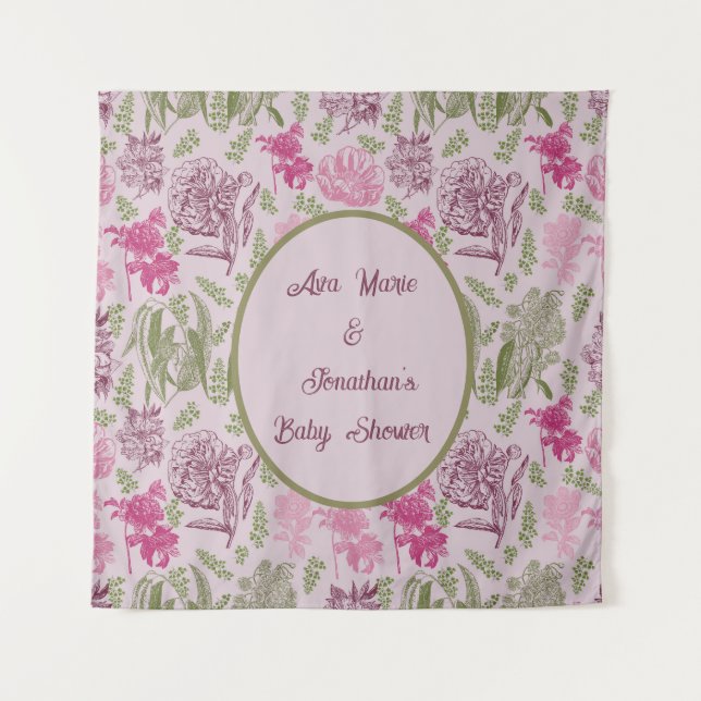 Tenture Baby shower de fille Eucalyptus Peony botanique (Devant)
