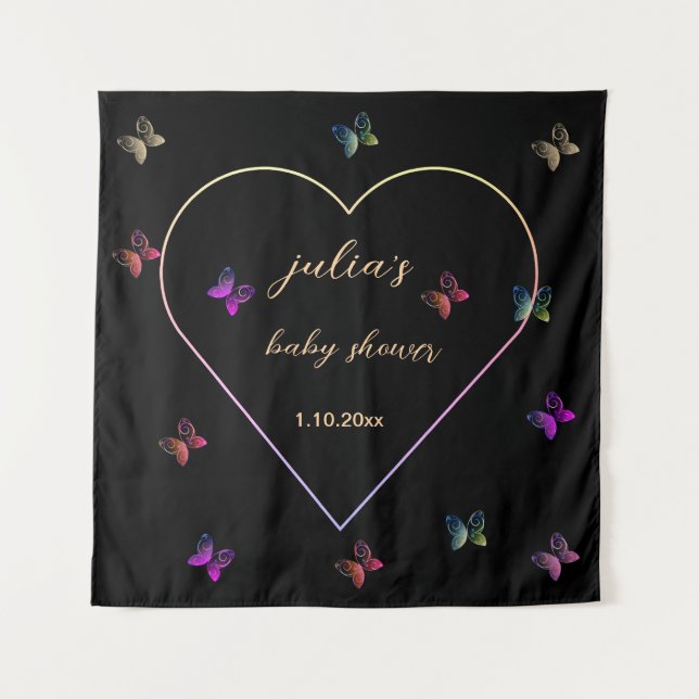 Tenture Baby shower de fille papillon de coeur rose (Devant)