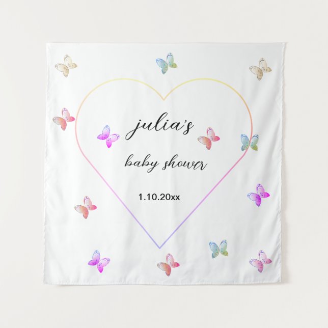 Tenture Baby shower de fille papillon de coeur rose (Devant)