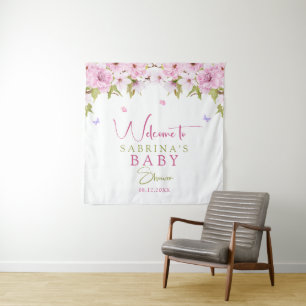 Tenture Baby shower de fleurs de cerisier d'aquarelle