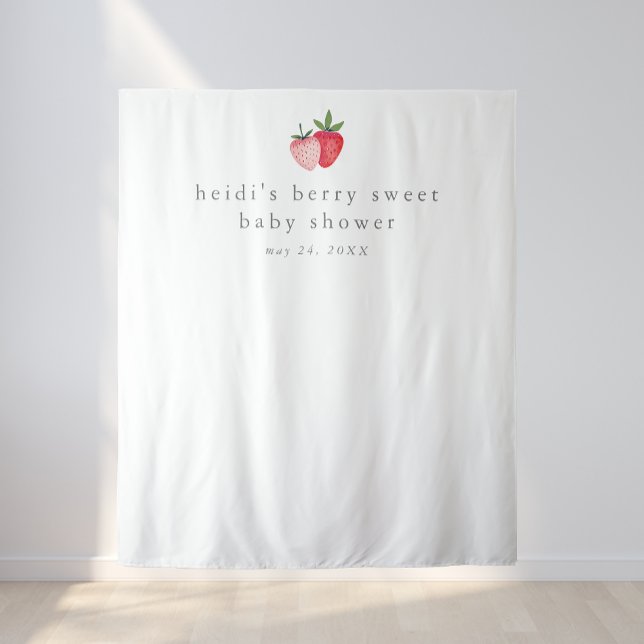 Tenture Baby shower de fraise doux à baies HEIDI (HEIDI Berry Sweet Strawberry Baby Shower Backdrop)