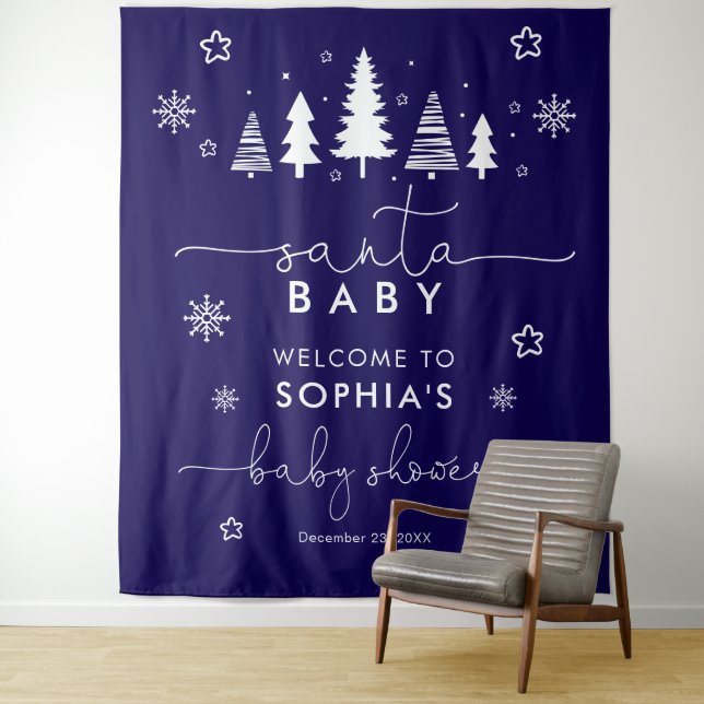 Tenture Baby Shower de Noël Minimaliste (En situation)