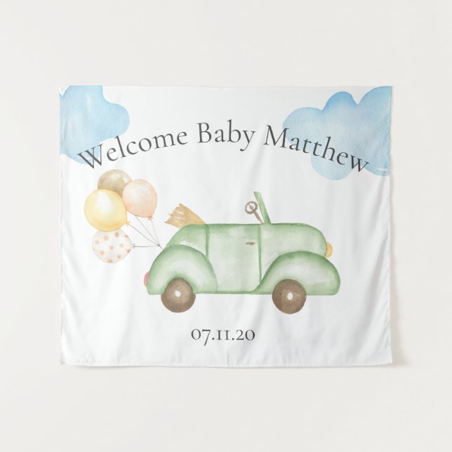 Tenture Baby Shower de passage en voiture (Devant (Horizontal))