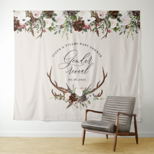 Tenture Baby shower de révélation du sexe floral cerf rust