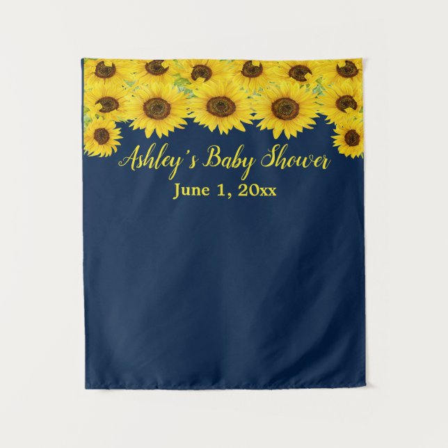 Tenture Baby shower de tournesol bleu marine Photo Booth P (Devant)