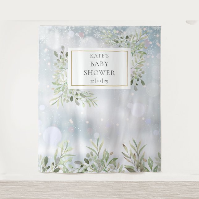 Tenture Baby shower de verdure d'hiver Photo Booth Backdro (Devant)