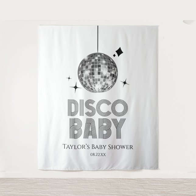Tenture Baby shower Disco Ball 'Disco Baby' en argent (Devant)