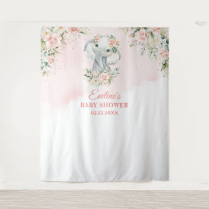 Tenture Baby shower d'or floral clair pour bébé éléphant m