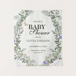 Tenture Baby Shower Douce Florale Bohème Verte et Genre Ne