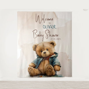Tenture Baby shower d'ours en peluche à l'aquarelle brun d