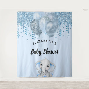 Tenture Baby Shower éléphant bleu garçon argent