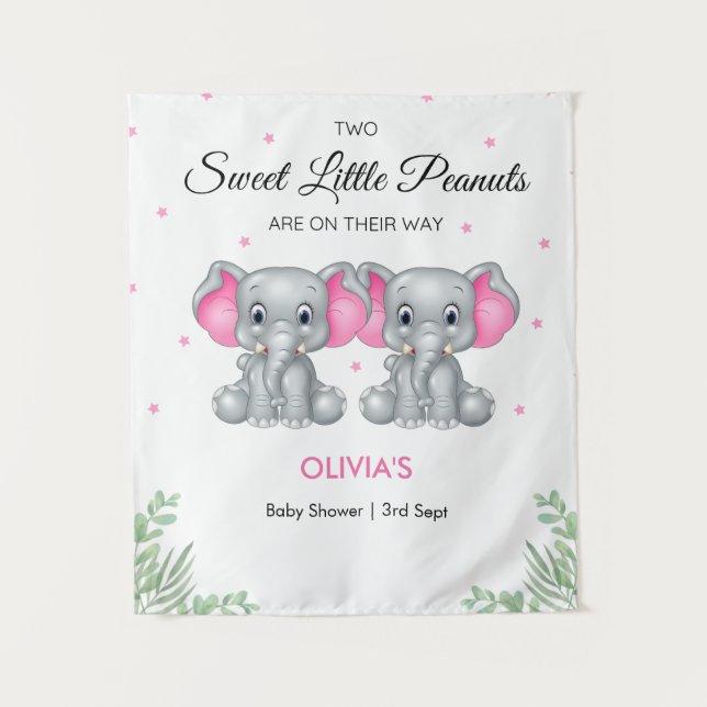 Tenture Baby shower Elephant Rose Twin Girls (Devant)
