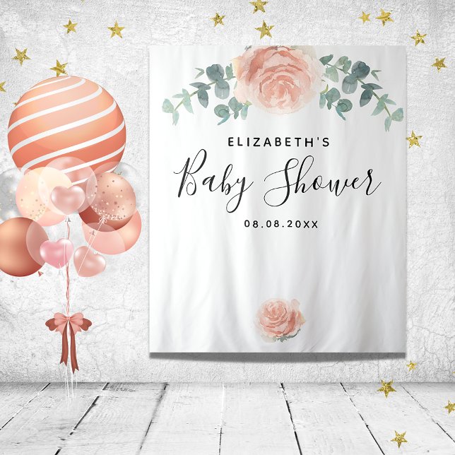 Tenture Baby Shower eucalyptus greenery pink elegant girl (Créateur téléchargé)