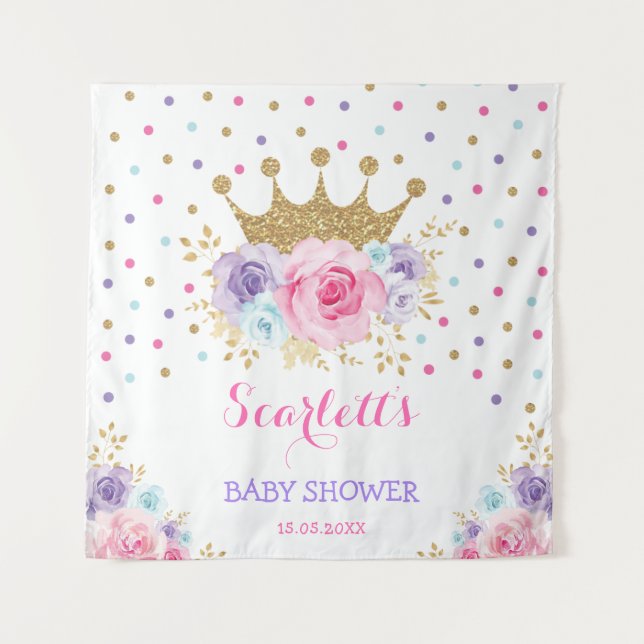 Tenture Baby Shower Fille de la Princesse Royale Couronne  (Devant)