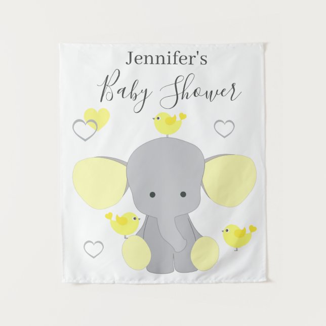 Tenture Baby shower fille éléphant jaune fond (Devant)