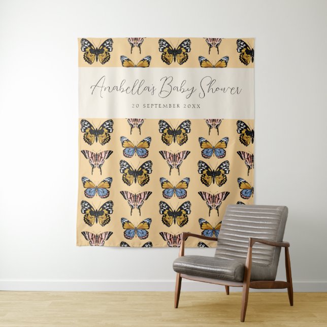 Tenture Baby Shower Fille Papillon Bohème Orange Moderne (En situation)