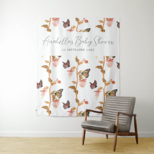Tenture Baby Shower Fille Papillon Bohème Rose Moderne
