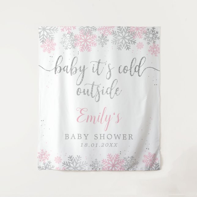 Tenture Baby shower Fille Pink Et Argent D'Hiver Flammes D (Devant)