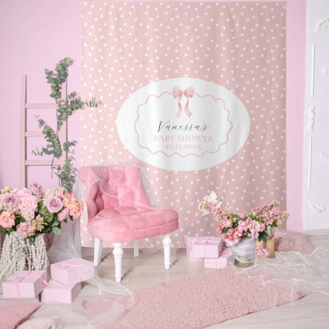 Tenture Baby Shower Fille Ruban Rose À Points Bébé Fille C (Créateur téléchargé)