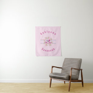 Tenture Baby shower Flamant rose rose Twins Personnalisé