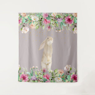 Tenture Baby Shower Fleur rose Lapin Pâques Printemps
