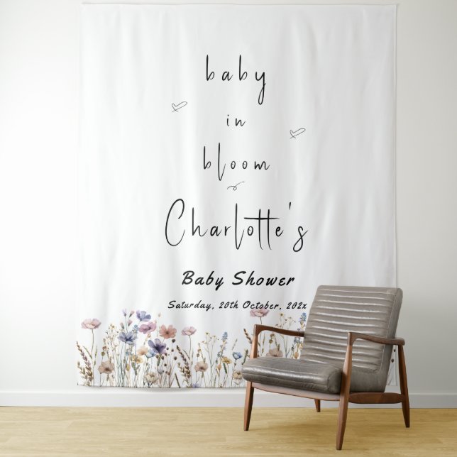 Tenture Baby shower Fleur sauvage Baby In Bloom (En situation)